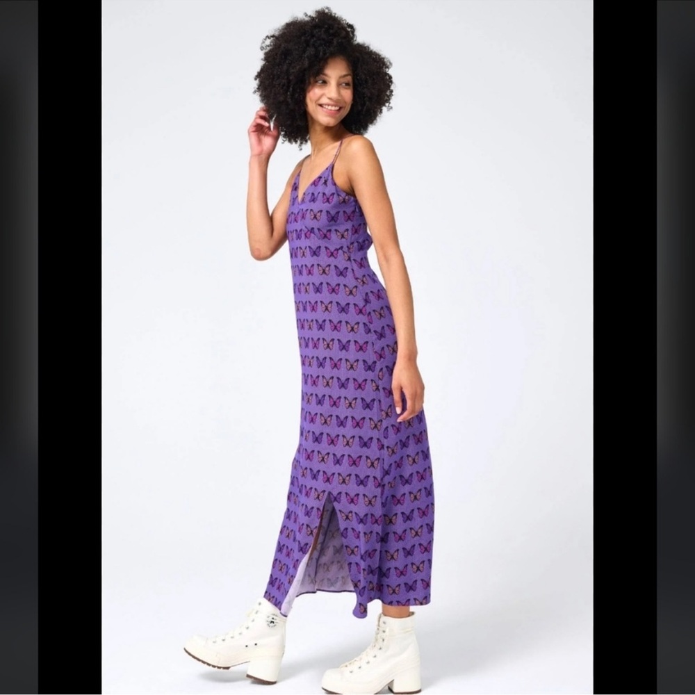 TEREZ NWOT Butterfly Halftone V-Neck Maxi Dress Size Small 💜 - Picture 2 of 6